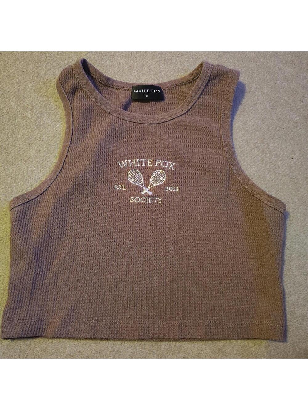 brown White Fox Boutique tank top with a waffle knit texture and a graphic...